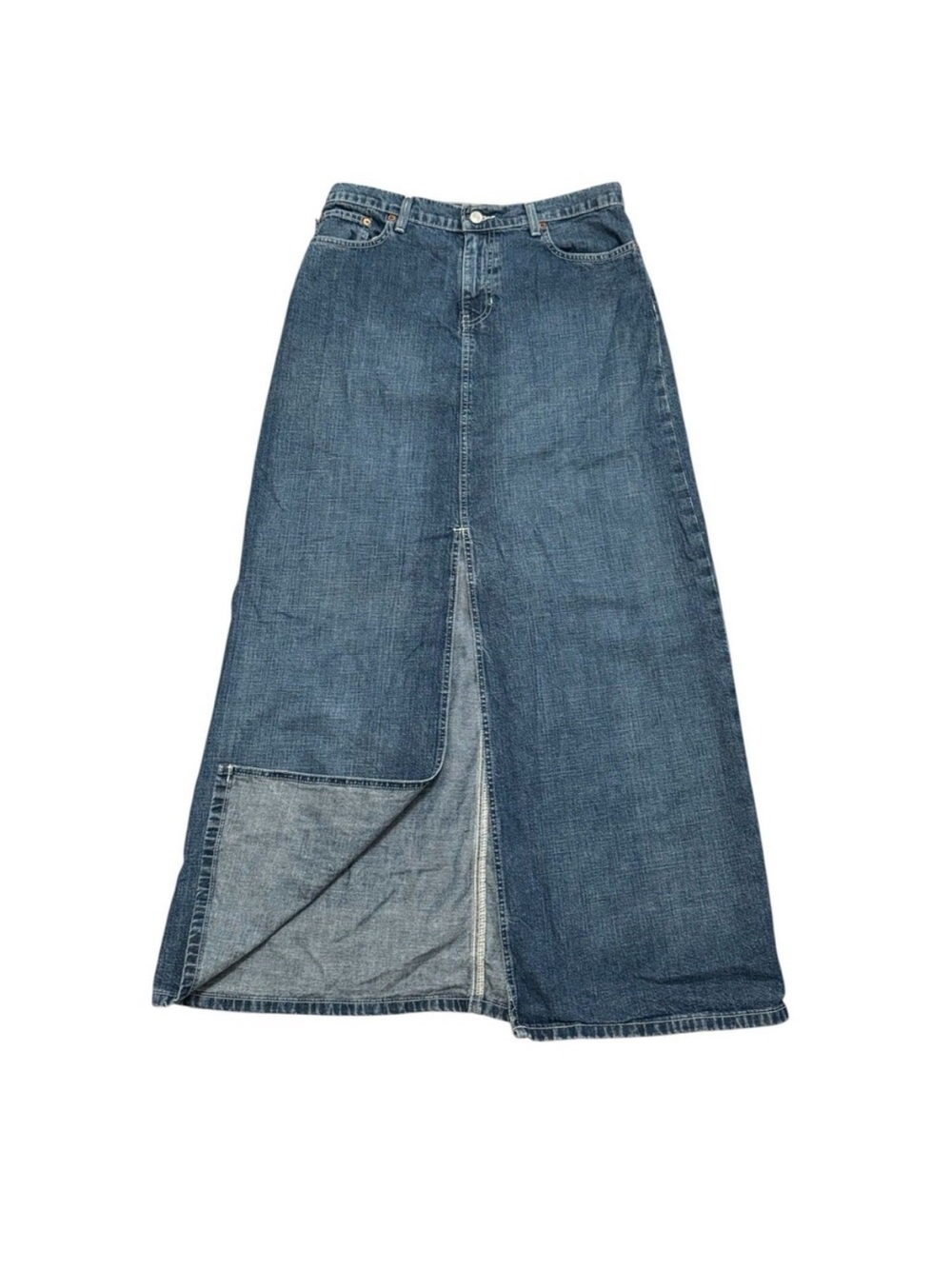 VTG Polo Jeans Ralph Lauren Long Denim Jean Skirt w/ Slit Flag Logo Y2K 6